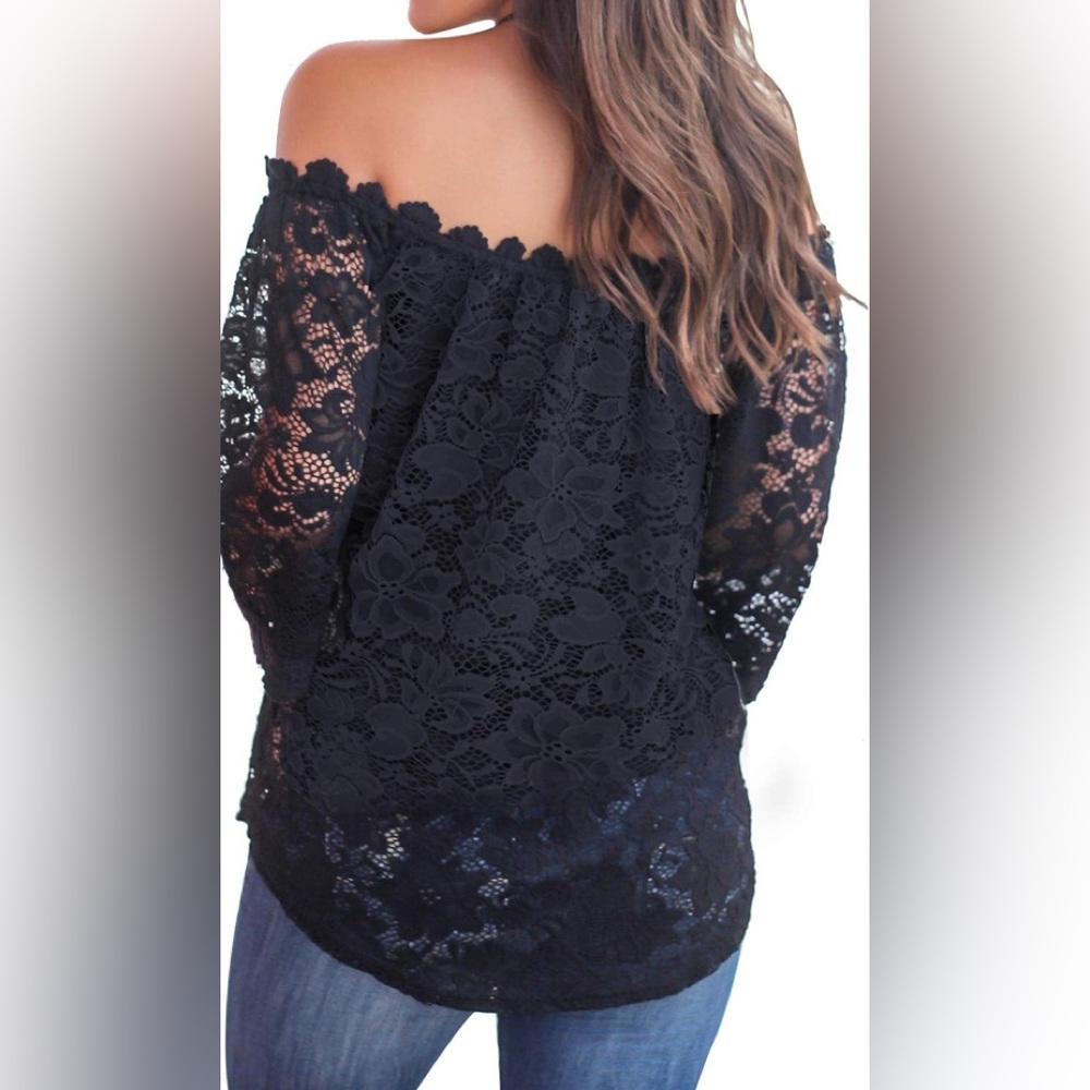 MIHOLL Women’s Lace Off Shoulder black loose top Size XXL